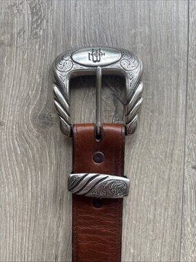 LUCCHESE Dark Brown Leather Belt with MONTANA SILVERSMITH Silver-Gold Buckle Lucchese Brown Belts for Men for sale | eBay main image 4